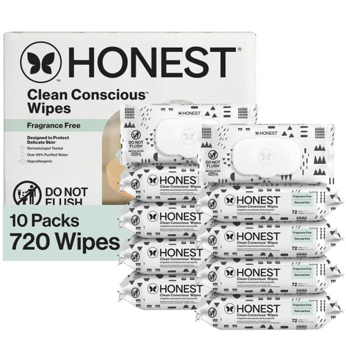 The Honest Company Hypoallergenic Multi-Use Baby Wipes for Sensitive Skin, Pattern Play, 720 Count