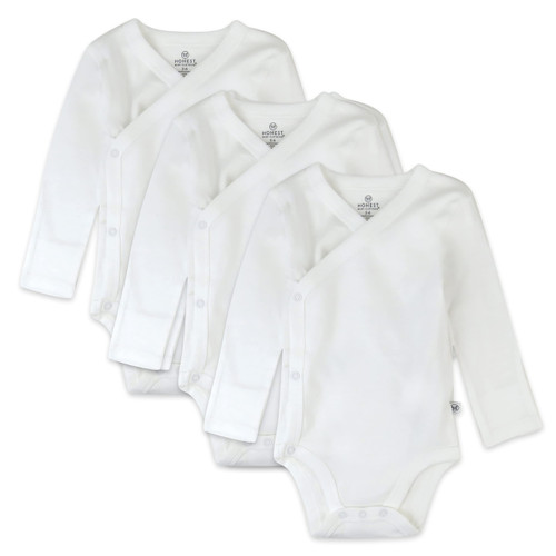 HonestBaby Baby Boys 3-pack Organic Cotton Long Sleeve Side-snap Kimono Bodysuits And Toddler T-Shirt Set, Honestly Pure White, 0-3 Months US