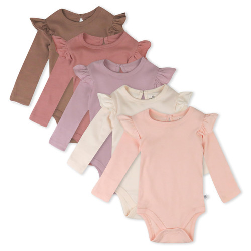 HonestBaby 5-Pack Long Sleeve Bodysuits One-Piece 100% Organic Cotton for Infant Baby Girls, Autumn Pinks,3-6 Months