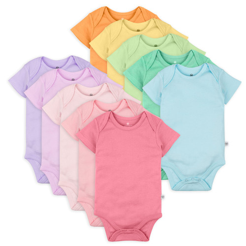HonestBaby 10-Pack Short Sleeve Bodysuits One-Piece 100% Organic Cotton for Infant Baby Boys, Girls, Unisex, Rainbow Pinks, 0-3 Months