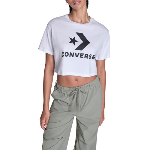 Converse Womens Star Chevron Embroidered Sporty Knit Top, White, Medium