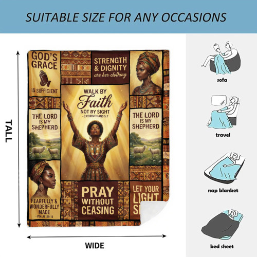 FemGe African American Black Girl Women Blanket - Christian Birthday Gifts Blanket- Inspirational Flannel Religious Spiritual Throw Blanket Home Decor 50x60inch