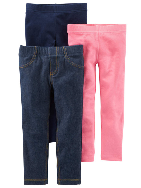 Simple Joys by Carter's Girls' 3-Pack Leggings, Navy/Pink/Denim, 6