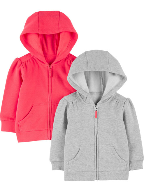 Simple Joys by Carter's Girls' 2-Pack Fleece Full Zip Hoodies, Pink/Grey, 4T