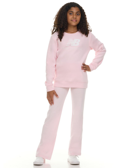 New Balance Girls 2 Piece Set – Crewneck Sweatshirt & Flared Leggings Set, Soft Cotton Blended Fleece Premium Activewear Rose
