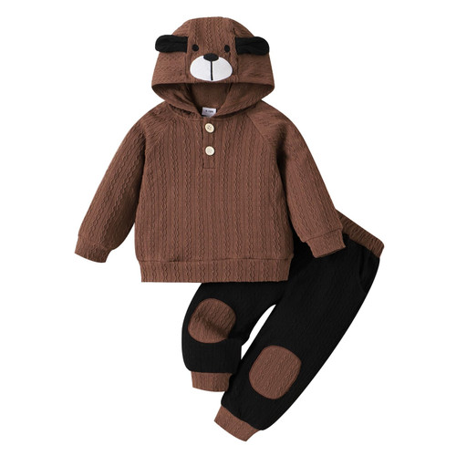 ODIMAME 2T Boys Clothes Toddler Fall Winter Clothes Long Sleeve Hooded Cute Dog Sweatshirt Tops Pocket Sweatpants Cute Infant Outfit Set (Brown, 2-3Y)