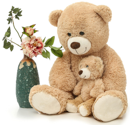MorisMos Mom and Baby Giant Teddy Bear, 39inch Soft Stuffed Animal Large Teddy Bears Plush for Baby Shower, Tan
