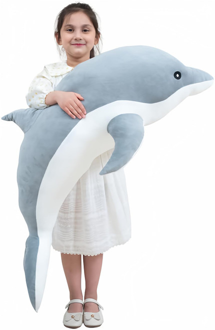 Kekeso Giant Dolphin Plush Toy, Soft Whale Hugging Pillow Stuffed Dolphin Pillow for Children Girls (Gray, 100cm/39.37inch)