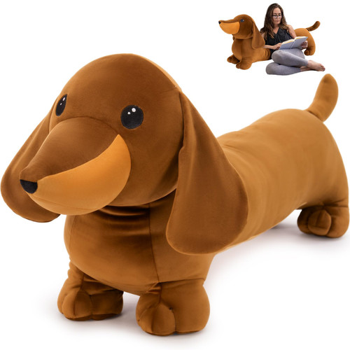 MorisMos Dachshund Dog Stuffed Animal Plush 4ft, 43'' Long Weiner Dog Body Pillow for Kids Adults, USA Designed Realistic Plush Dachshund Toy Giant Stuffed Sausage Dog Toy Gift for Dog Lovers Decor