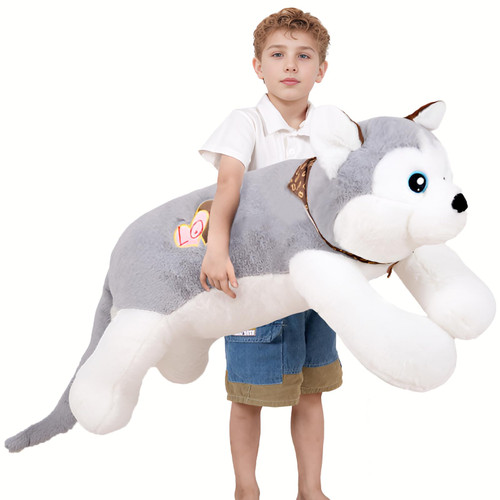 40 inch Jumbo Husky Stuffed Animals, Giant Wolf Dog Plush Toys, Cute Soft Big Husky Plushies Large Puppy Pillow, Gift for Kids, Birthdays