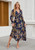 Galocmo Women's 2025 Floral Summer Maxi Dress, Spring Long Sleeve V-Neck Empire Waist Dress, Flowy Wedding Guest Dresses Navy Blue