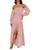 ZESICA Women's 2025 Boho Sexy Off Shoulder Long Sleeve Smocked High Waist Side Split Flowy A Line Tiered Long Maxi Dress,Pink,Medium-1755654294