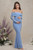 aseting Off Shoulder Maternity Dress for Photoshoot Long Sleeve Satin Pleated Blue Mermaid Baby Shower Dresses for Guest S-M