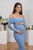 aseting Off Shoulder Maternity Dress for Photoshoot Long Sleeve Satin Pleated Blue Mermaid Baby Shower Dresses for Guest S-M