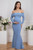 aseting Off Shoulder Maternity Dress for Photoshoot Long Sleeve Satin Pleated Blue Mermaid Baby Shower Dresses for Guest S-M