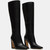 Lovee Cosee Black Leather Boots for Women Knee High Tall Boots for Women Square Toe Chunky Heels Wide Calf Block Heeled Dress Sexy Fashion Trendy Fall Wintern Shoes Size 7
