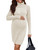 Langwyqu Womens Maternity Sweater Dress Cable Knit Sexy Bodycon Turtleneck Long Sleeve Mini Fall Sweaters Dresses Beige