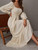 LIGHT DOT Women's Sqaure Neck Casual Dress Long Sleeve Maxi Ruffle Shirred Flowy Long (Beige,M)