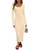 MEROKEETY Women's Fall Long Sleeve Sweater Dress Casual Ribbed Knit Slim Fit Bodycon Maxi Dresses, Apricot, Medium
