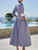 chouyatou Women's Retro Plaid Button Up Maxi Shirt Dress 3/4 Sleeve Gingham Pocketed Long Dress with Belt (Medium, Navy Blue)