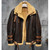 Denny&Dora Mens Shearling Jacket B3 Flight Jacket Imported Wool from Australia Short Leather Jacket Mens Fur Coat (Brown, XL)