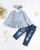 SODLON Baby Girl Clothes 12 18 Months Infant Winter Clothing 18 Months Girl Clothes Fall Toddler 12 Month Girls Clothes Ruffle Striped Top Ripped Denim Pants Jeans Outfits Sets for Girls Blue