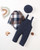 Renotemy Baby Boy Clothes Fall Winter Spring Gentleman Outfits Blue Plaid Flannel Bodysuit+Corduroy Overalls+Beret Vintage Formal Church Wedding Golf Photoshoot Going Home Outfit for 3-6 Months Boys