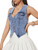 GORGLITTER Women's Denim Vest Sleeveless Jean Vest Crop Denim Tank Top Flap Pocket Button Front Y2K Vest 2025 Medium Wash Blue S