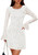 ZESICA Long Sleeve Mini Dresses for Women 2025 Floral Mesh Crewneck Bodycon Wedding Guests Cocktail Party Short Dress White Medium