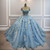 Mouccy Sparkly 3D Flowers Petite Quinceanera Dresses Sky Blue Beaded Quince Dresses with Train Off Shoulder Sweet Sixteen Dresses with Cape 0