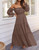 ZESICA Women's 2025 Boho Sexy Off Shoulder Long Sleeve Smocked High Waist Side Split Flowy A Line Tiered Long Maxi Dress,Coffee,Medium