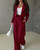 KIRUNDO Business Casual Outfits for Women 2025 Fall 2 Piece Cropped Blazer Jackets Wide Leg Pants Suit Sets Work Clothes(Wine Red, Medium)