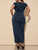 Floerns Women's Plus Size Off The Shoulder Sexy Midi Dress Drawstring Ruched Slit Party Bodycon Cocktail Dresses Dark Blue X-Large Plus