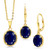Gem Stone King 18K Yellow Gold Plated Silver Blue Sapphire Pendant and Earrings Jewelry Set For Women (10.00 Cttw, Oval Gemstone Birthstone, with 18 Inch Chain)