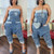 YOOTIKO Women Denim Strapless Jumpsuit Tube Top Wide Leg Harem Pants Ripped Cargo Summer Jean Romper