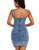 DYMADE Women's Denim Dress Sexy V Neck Bodycon Sleeveless Jeans Short Dresses Blue