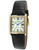 Peugeot Women's 14K Gold Plated Tank Leather Dress Watch with Roman Numerals Dial, Black