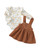 Kucnuzki Infant Newborn Girl Clothes 3 Months Baby Girl Clothes Long Sleeve Ruffle Romper shirt Brown Suspender Overall Dress Fall Outfits 0-3 Month Baby Girl Clothing