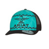 Ariat ladies turquoise Thunderbird snapback cap with black mesh back and logo detail.