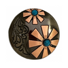 1 Inch Trigg Leather Floral Concho Antique Silver, Copper, and Turquoise