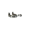 American Heritage Equine antique brown men's western spur with engraved silver overlay accents and traditional 10-point rowel.
