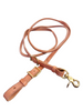 Jerry Beagley HL Round Roping Rein in natural tan leather with brass hardware and adjustable buckle. SKU: 4-612