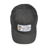 Charcoal barn hat with embroidered “Iced Coffee & Horses” patch and curved brim