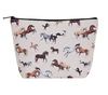 Large cosmetic pouch with all-over running horse print and zipper closure