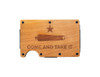 3D men’s money clip with natural wood face engraved with Come And Take It cannon and star design.