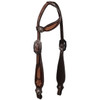 Showman Raven Hide One Ear Headstall & Breastcollar Set Feather Tooling