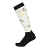 Dapplebay Slick Boot Socks Sunshine & Horses pattern tall equestrian riding socks with black foot and cream upper