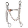 Classic Equine Interpreter shank roping bit with smooth bar copper roller dogbone mouthpiece and engraved shanks