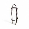 Dark brown oiled leather browband headstall with brass hardware and snap bit ends for horse tack