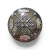 Austin Accents western silver tone concho scarf slide featuring buffalo silhouettes and crossed arrow design for rodeo and cowgirl fashion styling.